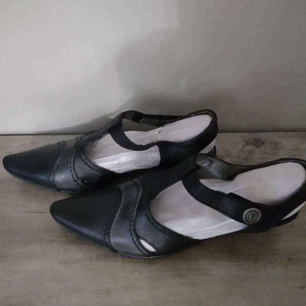 Fidji black leather low heel mary jane pumps size 38.5 - size 8.5 - NEW - Picture 4 of 10